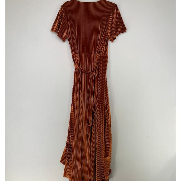 Baltic Born Women Andi Dress M Brown Burnt Orange Velvet Ribbed Wrap - Picture 9 of 10